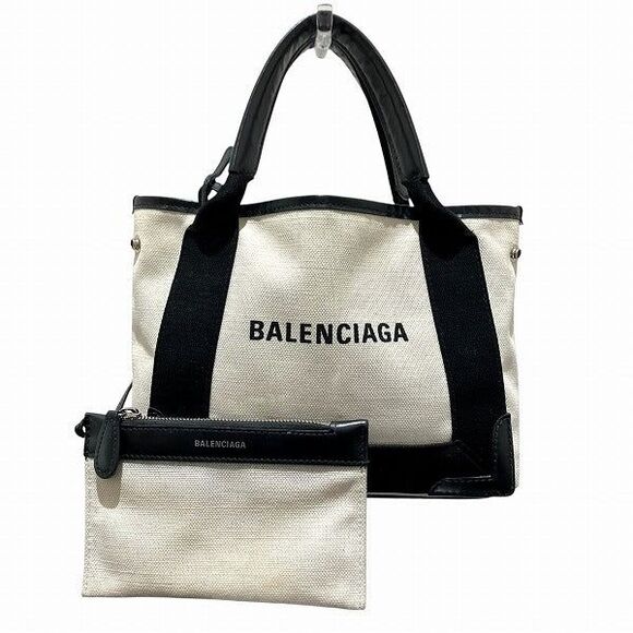 Balenciaga Navy Cabas XS Canvas Leather 2way Bag - Picture 1 of 9
